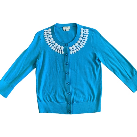 kate spade Sweaters - Kate Spade Womens Kati Beaded Cardigan Sweater Small Turquoise Blue 3/4 Sleeve